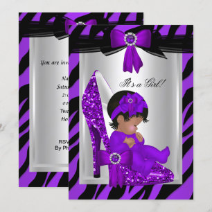 Convites Chuva de Bebê Menina Étnica Salto Alto Roxo Zebra