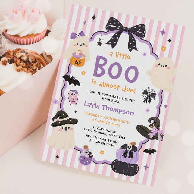 Convites Chuva de Bebê Menina Fantasma Roxo Rosa no Hallowe (Criador carregado)