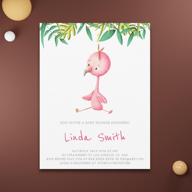 Convites Chuva de Bebê Menina Flamingo Tropical Simples (Criador carregado)