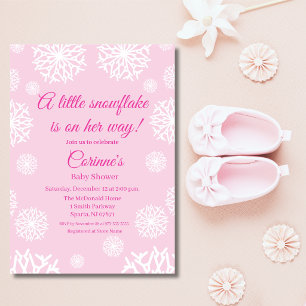 Convites Chuva de bebê menina floco de neve delicado rosa