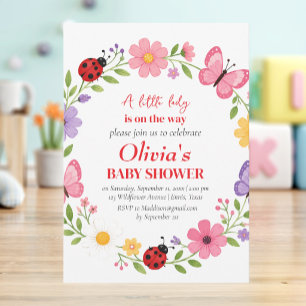 Convites Chuva de Bebê Menina Flor Silvestre Joaninha