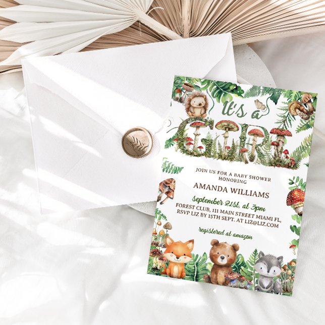 Convites Chuva de Bebê Menina Floral Animais da Floresta (Criador carregado)