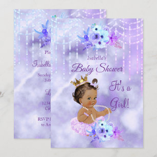 Convites Chuva de Bebê Menina Floral Roxo Azul-esverdeado M