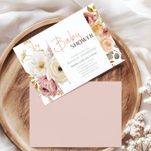Convites Chuva de Bebê Menina Floral Suave Outono Primavera