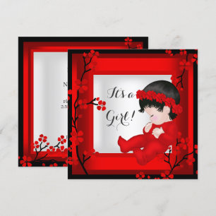 Convites Chuva de Bebê Menina Fofa Flor Vermelha Preto e Br