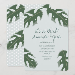 Convites Chuva de Bebê Menina Folhagem Tropical Monstera