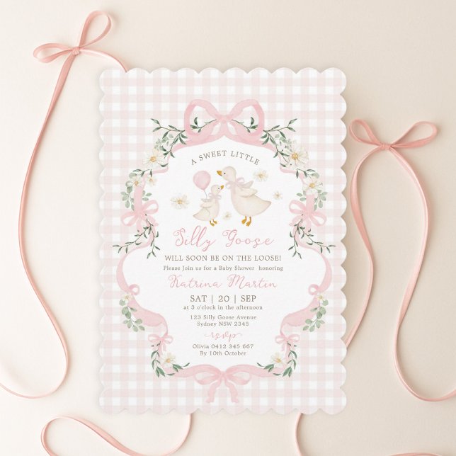 Convites Chuva de Bebê Menina Ganso Bobalhão Laço Rosa Prep (Criador carregado)