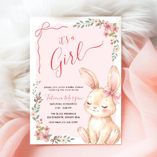 Convites Chuva de Bebê Menina Ginga com Laço Rosa de Flor S