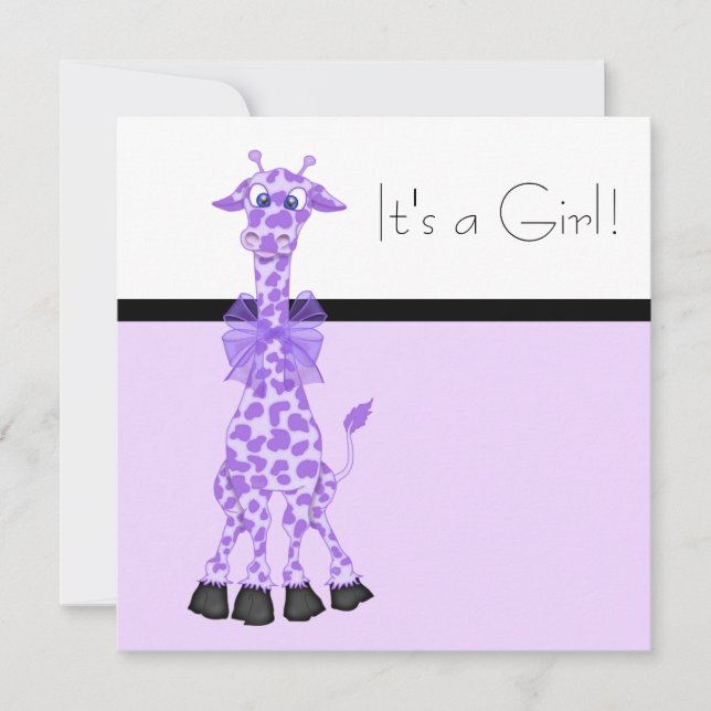 Convites Chuva de Bebê Menina Girafa Fantasia Roxa (Frente)