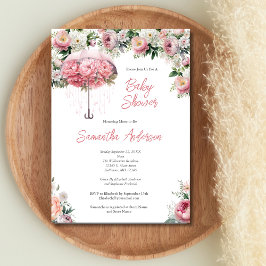 Convites Chuva de Bebê Menina Guarda-Chuva Floral Branca Ro