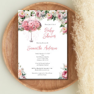 Convites Chuva de Bebê Menina Guarda-Chuva Floral Branca Ro