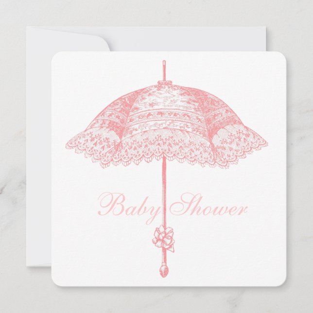 Convites Chuva de Bebê Menina Guarda-Chuva Rosa (Frente)