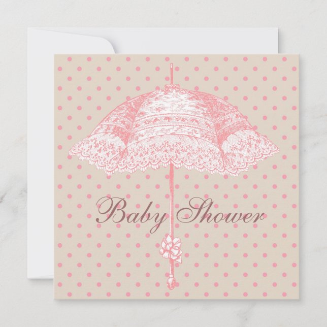 Convites Chuva de Bebê Menina Guarda-Chuva Rosa (Frente)