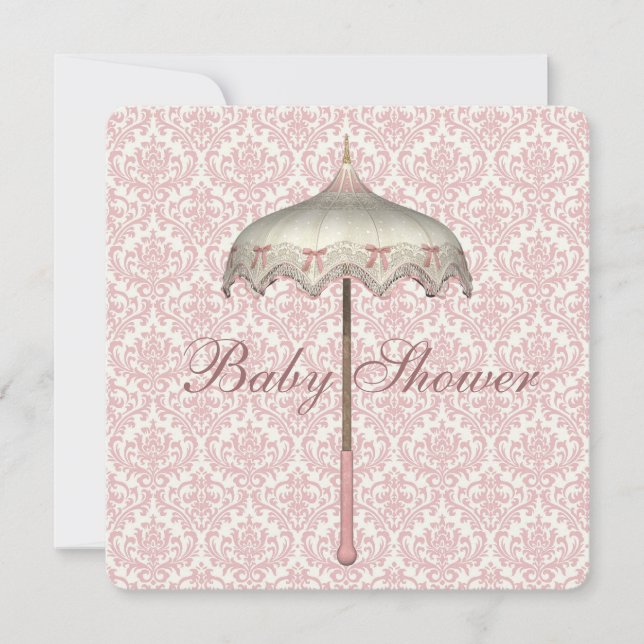 Convites Chuva de Bebê Menina Guarda-Chuva Rosa Antigo (Frente)