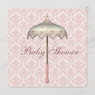 Convites Chuva de Bebê Menina Guarda-Chuva Rosa Antigo