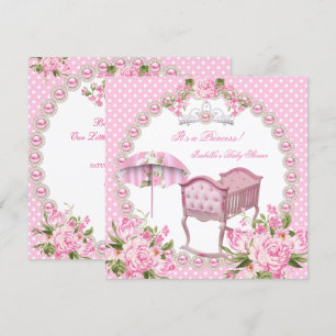 Convites Chuva de Bebê Menina Guarda-Chuva Rosa Antigo Berç