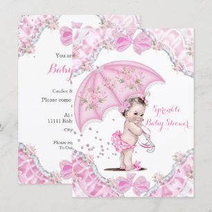 Convites Chuva de Bebê Menina Guarda-Chuva Rosa Flores
