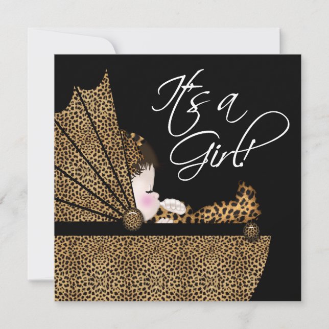 Convites Chuva de Bebê Menina Leopardo (Frente)