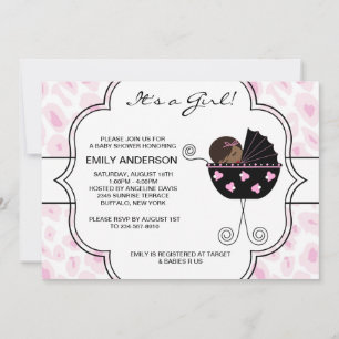 Convites Chuva de Bebê Menina Leopardo Preto Rosa