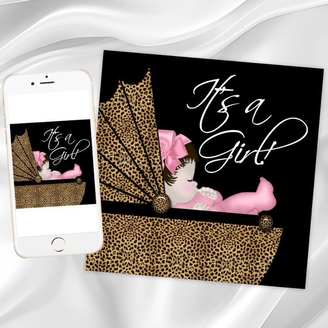 Convites Chuva de Bebê Menina Leopardo Rosa (Pink leopard baby shower invitation. Instant download and printed invitations available.)