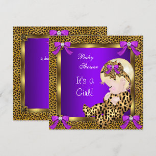 Convites Chuva de Bebê Menina Leopardo Roxo Dourado 3