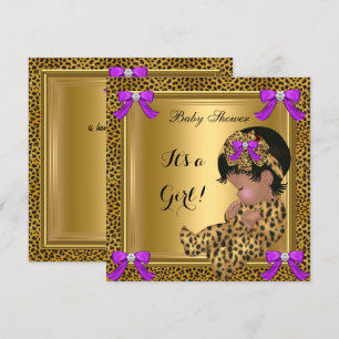 Convites Chuva de Bebê Menina Leopardo Roxo Dourado 4