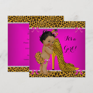 Convites Chuva de Bebê Menina Leopardo Salto Alto Rosa Étni