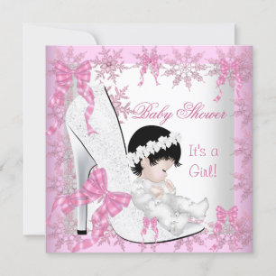 Convites Chuva de Bebê Menina Lindos Flocos de Neve Rosa Sa