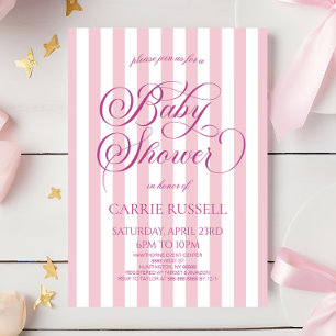 Convites Chuva de Bebê Menina Listras Rosa Clássico Elegant
