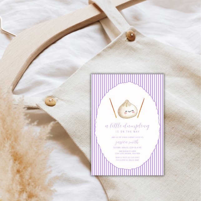 Convites Chuva de Bebê Menina Moderna Roxa Asiática  (Purple Modern Girl Asian Dumpling Baby Shower Invitation)