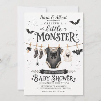 Convites Chuva de Bebê Menina Monstrinho de Halloween