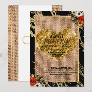 Convites Chuva de Bebê Menina Outono Abóbora Rústico Lona M