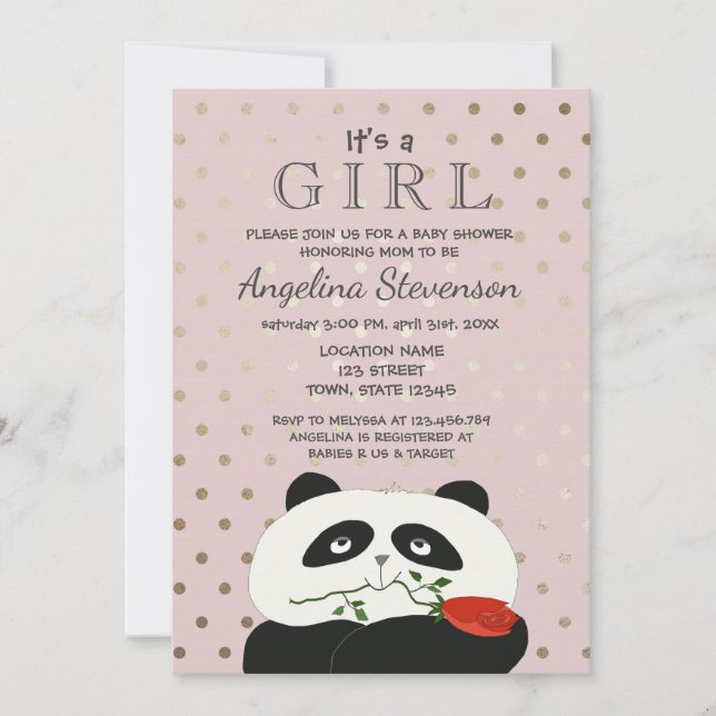 Convites Chuva de Bebê Menina Panda Rosa Fofa (Frente)