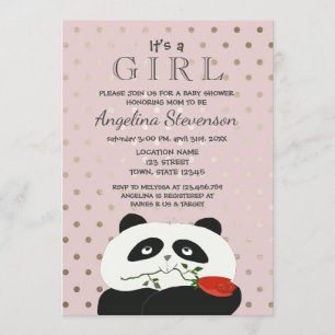 Convites Chuva de Bebê Menina Panda Rosa Fofa