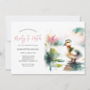 Convites Chuva de Bebê Menina Pato Aquarela Fofa