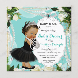 Convites Chuva de Bebê Menina Pearl Baby & Co Preto Azul Tu