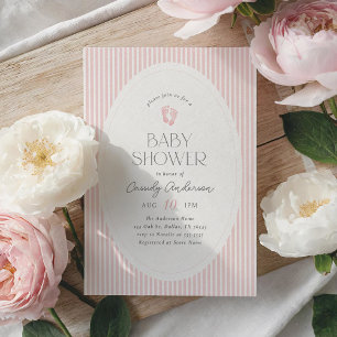 Convites Chuva de Bebê Menina Pegadas de Bebê Rosa Antigo