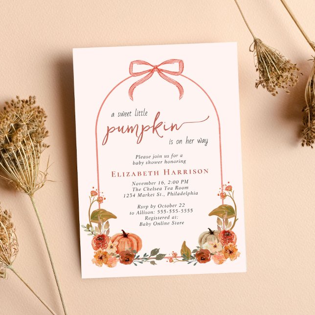 Convites Chuva de Bebê Menina Pequena Abóbora Doce Outono (Sweet Little Pumpkin Fall Baby Girl Shower Invitation)