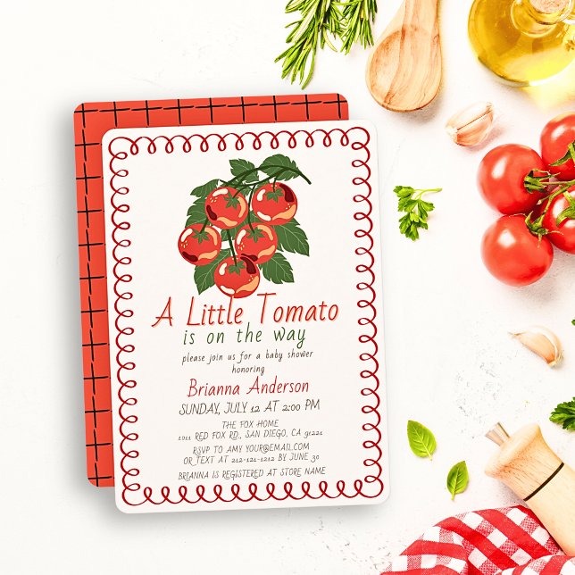 Convites Chuva de Bebê Menina Pequena Tomatinha Vermelha It (Criador carregado)