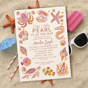 Convites Chuva de Bebê Menina Pérola do Mar Rosa Criaturas
