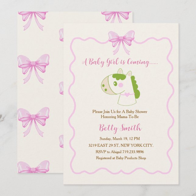 Convites Chuva de Bebê Menina Personalizada Cavalo Fofo Arc (Frente/Verso)
