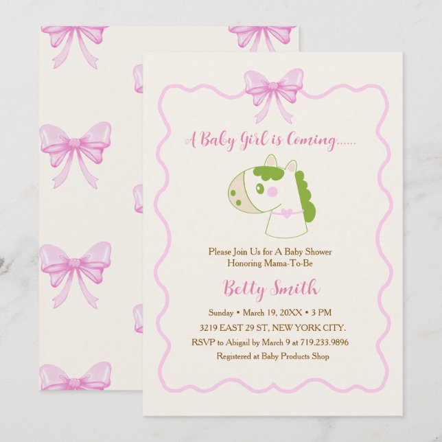 Convites Chuva de Bebê Menina Personalizada Cavalo Fofo Arc (Frente/Verso)