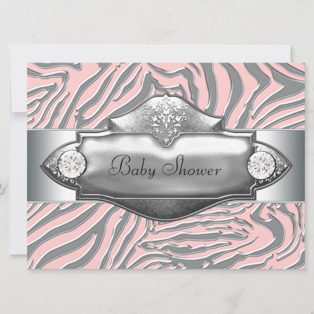 Convites Chuva de Bebê Menina Pink Zebra Pink Zebra (Frente)