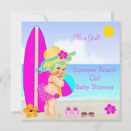 Convites Chuva de Bebê Menina Praia Rosa Azul Turquesa Chap