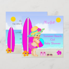 Convites Chuva de Bebê Menina Praia Rosa Azul Turquesa Chap