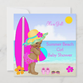 Convites Chuva de Bebê Menina Praia Rosa Azul Turquesa Étni