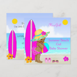 Convites Chuva de Bebê Menina Praia Rosa Azul Turquesa Étni