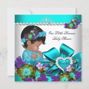 Convites Chuva de Bebê Menina Princesa Azul Teal Roxo 2