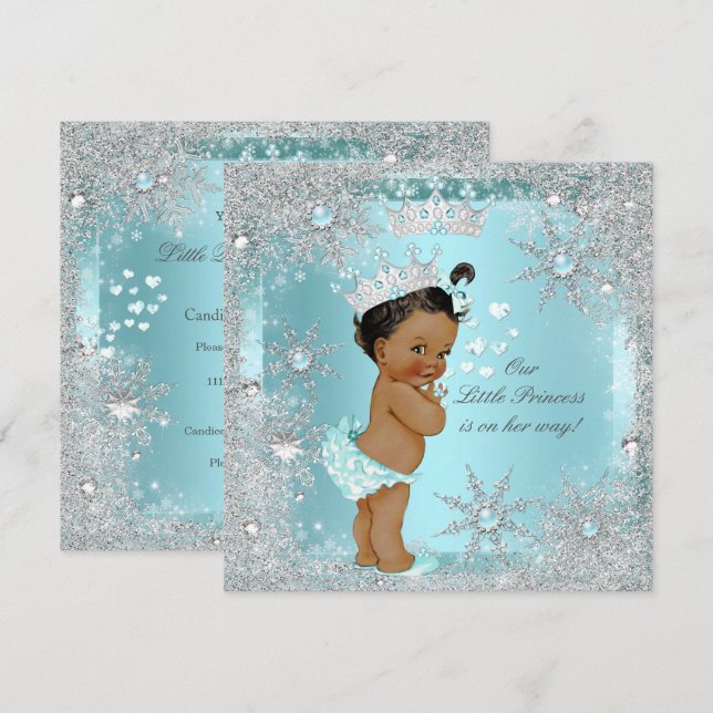 Convites Chuva de Bebê Menina Princesa Azul Turquesa Coraçõ (Frente/Verso)