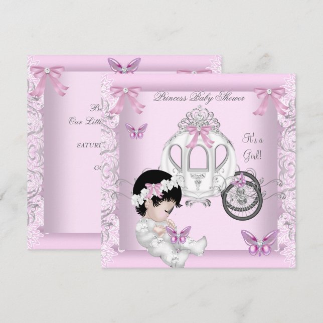 Convites Chuva de Bebê Menina Princesa Carruagem Borboleta (Frente/Verso)